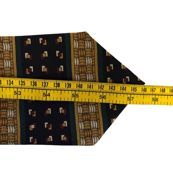 Surrey Silk Tie Black Gold Geometric Mens Necktie USA Office Work Formal Gift - Picture 9 of 9